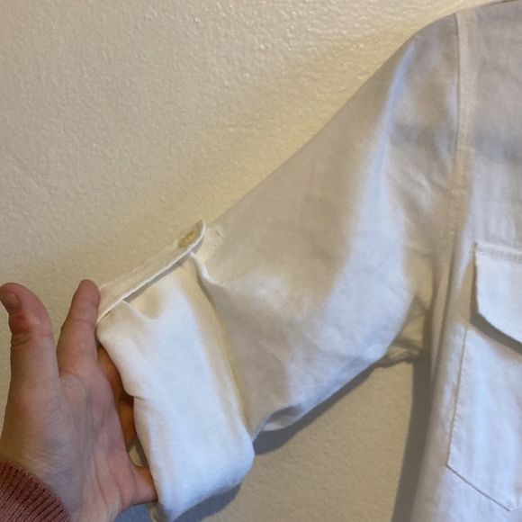 COPY - Theory White Cotton Tunic 3/4 Sleeve Button Up Pocket Dress - Picture 5 of 7